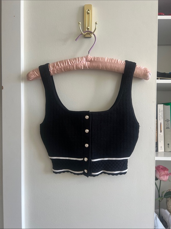 Babaton Tops - Babaton Black Knit Cropped Tank with Pearl Buttons